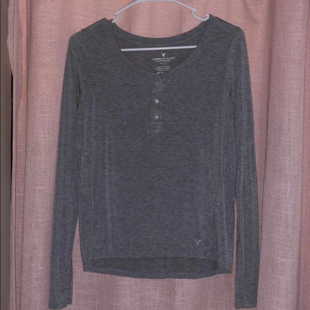 Grey Long Sleeve Henley Shirt